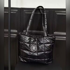 CC Shiny Black Puffer Tote
